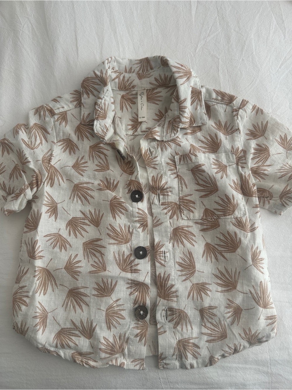 Rylee + Cru Linen-Blend Short Sleeve Shirt - Beige Palm Print